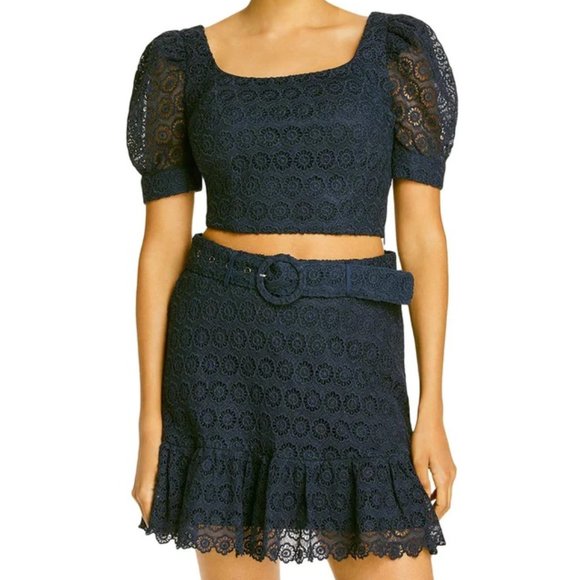 Women Navy Check Crop Shirt With Mini Skirt